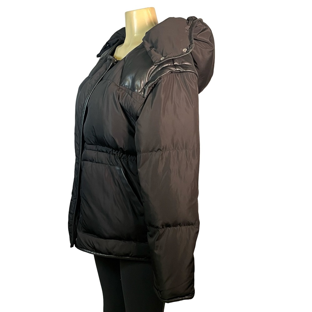 Rebecca Minkoff Black Puffer Jacket Removable Hood Faux Leather Trim IT 44 US 8
